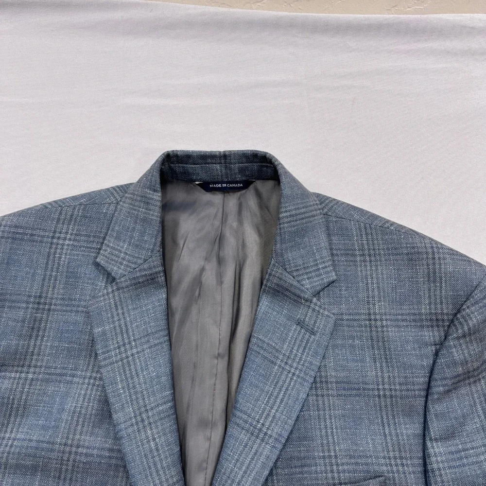 Ralph Lauren Sport Coat Wool Silk Linen Plaid Blue Mens 42L